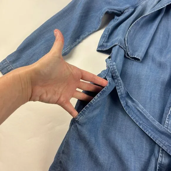 Cloth & Stone Blue Denim Tencel Belted Midi Summer Trench Coat M - Picture 3 of 9